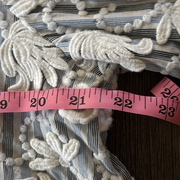 Pilcro THE WHITNEY TRAPEZE STRIPED FLORAL BUTTON Top IVORY - Picture 11 of 12